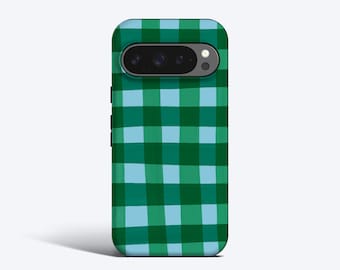 Rikt grönt gingham-mobilskal – för alla Pixel-modeller, magnetiskt alternativ