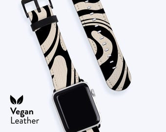Pulseira de relógio com estampa abstrata de mármore - Compatível com Apple Series 1, 2, 3, 4, 5, 6, 7, 8, 9, 10, 11 e SE - Pulseira de couro vegano