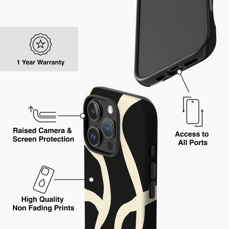 BOHO LINES BLACK Phone Case For iPhone 16 Pro Case, iPhone 15 Case, iPhone 14 Pro Max Case, iPhone 12 Case, MagSafe, Abstract Lines, Matisse image 4