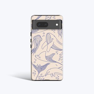 BLAUWE SEA LIFE-hoesje | Voor Pixel 8 Case, Pixel 7 Case, Pixel 6 Pro Case, Pixel 5 Case, Pixel 3 Case, Alle modellen, Walvissen, Dolfijn, Vis