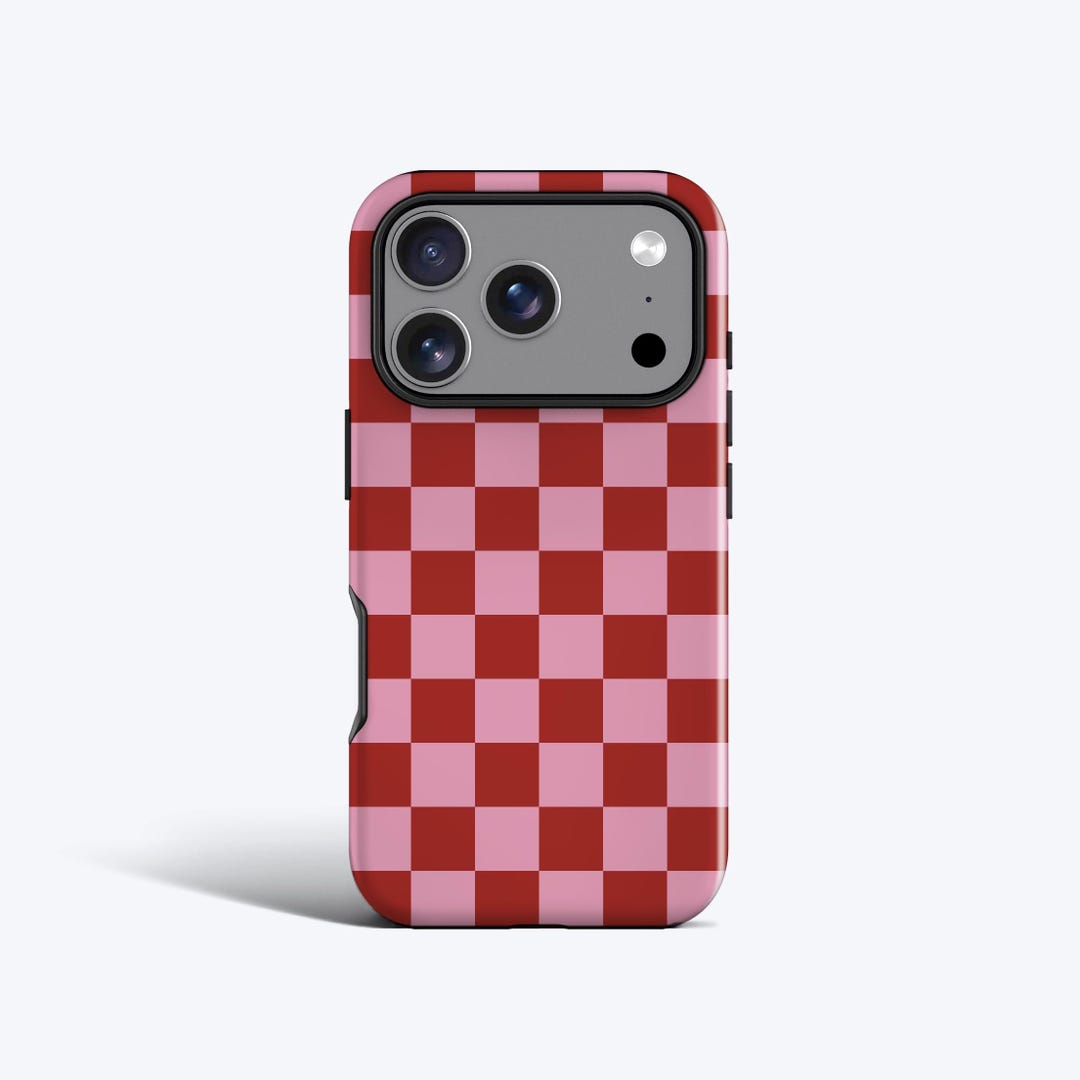 Berry Checkerboard Phone Case - Cherry Red Pattern | for iPhone 17 Pro ...