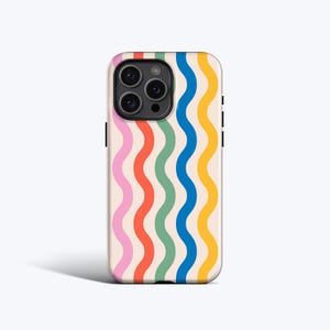 WAVY COLOURS Phone Case | For iPhone 16 Pro Max, 16e, 15 Plus, 14 Pro, 13, 12 Mini, 11, MagSafe Option, Fun, Multi Coloured Lines Case