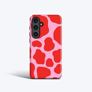 RED AND PINK Cow Print Case | For Galaxy S25 Ultra, S24 Plus, S23 fe, S22, S21, S20 fe - Funky Bright Print