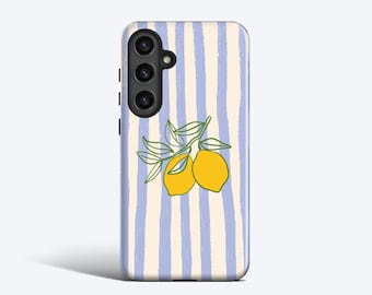 Lemons and Stripes Phone Case - For Galaxy S26, S25, S24, S23, S22, S21, Magnetic
