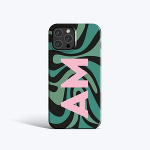 INITIALS Y2K SWIRL Case | For iPhone 15 Pro Case, iPhone 13 Case, iPhone 12 Pro Case, iPhone 11 Case, More Models, Personalised, Green, Pink