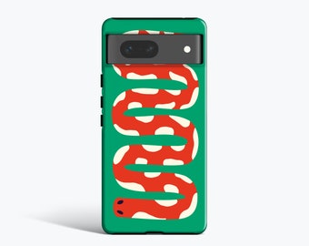 FUNKY RED SNAKE Case | For Pixel 8 Case, Pixel 7 Case, Pixel 6 Pro Case, Pixel 5 5G Case, More Models, Abstract, Green, Large Snake