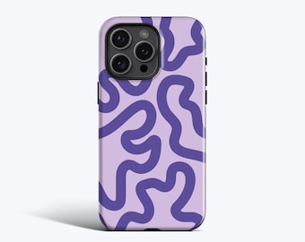 FUNKY LINES PAARSE Hoesje | Voor iPhone 15 Pro-hoesje, iPhone 13-hoesje, iPhone 12-hoesje, iPhone 16-hoesje, MagSafe, meer modellen, golvende lijnen, abstract