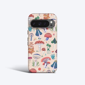 Cover per Pixel con motivo funghi - Design a mano libera con funghi, compatibile con Pixel 10, 9, 8a, 7, 6 e altri modelli.