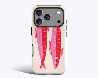 Two Pink Sardines Case For iPhone 17, 16, 15, 14, 13, 12, MagSafe Option