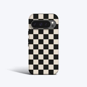 Capa para celular com estampa xadrez preta - Compatível com Pixel 10, 9, 8, 7 e 6 - Opção magnética