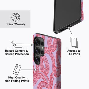 SCARLET SNAKES - For Galaxy S25 Ultra Case, Galaxy S24 feCase, Galaxy S23 Case, Galaxy S22 Case, Snake Pattern, Purple, red image 4