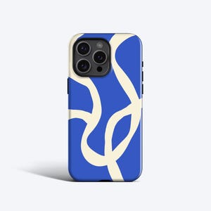 BOHO LINES BLUE Case, For iPhone 15 Pro Max Case, iPhone 16 Case, iPhone 14 Pro Max Case, All Models, Abstract Lines, Matisse Style, MagSafe