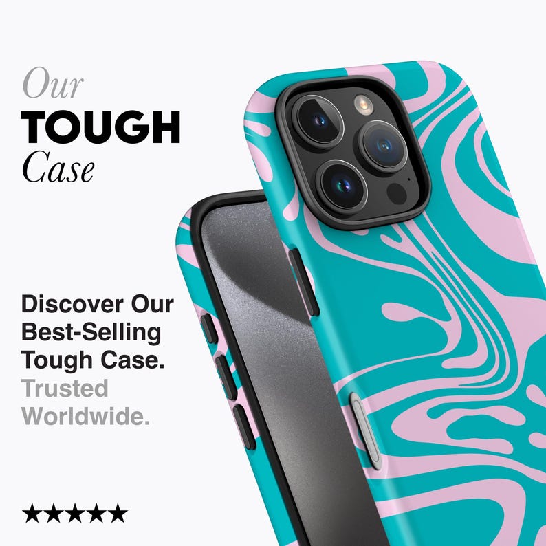 TURQUOISE MARBLE Phone Case | For iPhone 16 Case, iPhone 15 Pro Case, iPhone 14 Case, iPhone 12 Case, More Models, Liquid Marble, Modern image 2