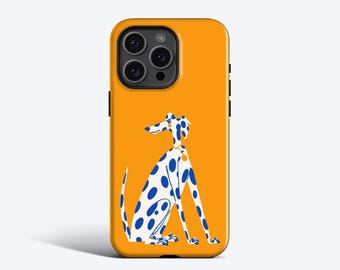 BLAUE FLECKIGE DALMATIAN Handyhülle für iPhone 16 Pro Max, iPhone 15, iPhone 14, iPhone 13, iPhone 12, Orange, Hund