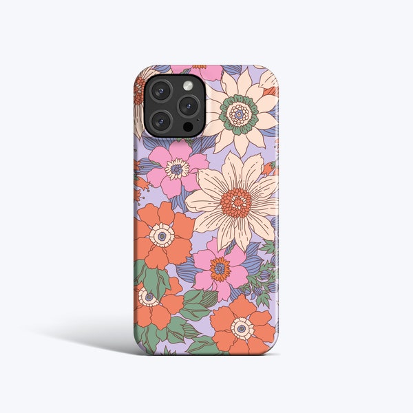 RETRO FLOWERS | For iPhone 15 Pro Case, iPhone 12 Pro Case, iPhone 11 Case, iPhone XR Case, More Models Available, 70's Vibes, Lilac