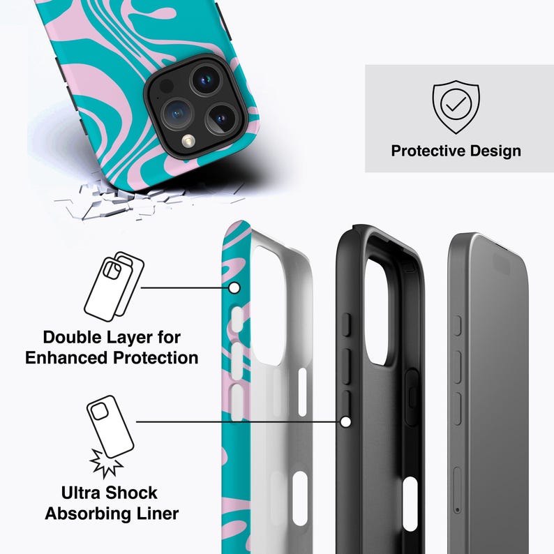 TURQUOISE MARBLE Phone Case | For iPhone 16 Case, iPhone 15 Pro Case, iPhone 14 Case, iPhone 12 Case, More Models, Liquid Marble, Modern image 3