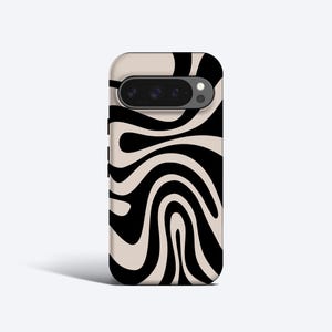 LIQUID MARBLE BLACK Case | For Pixel 9 Case, Pixel 8a Case, Pixel 7 Pro Case, Pixel 6 Case, More Models, Abstract Pattern, Wavy Art