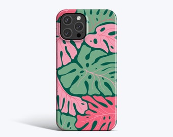 FUNKY CHEESE PLANT Case | For iPhone 15 Pro Max Case, iPhone 14 Case, iPhone 13 Case, iPhone 12 Case, All Models, Abstract, Pink Leaves