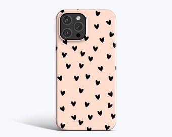 CREAM BLACK HEARTS iPhone Case | iPhone 13 Pro Max, iPhone 12, iPhone 11 Pro, iPhone 11, iPhone xr, iPhone SE2, More Models, Creamy pink