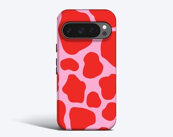 Red Cow Print Print Phone Case - For Pixel 10, 9a, 8 Pro, 7, 6 Magnetic Option