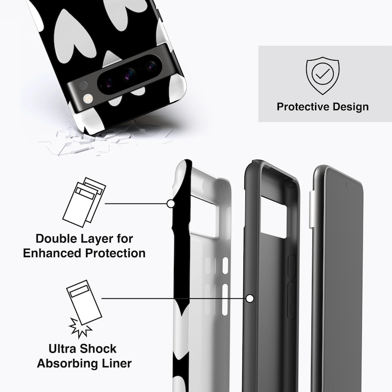 Large White Hearts Case For all Pixel Models, Magnetic Option image 3