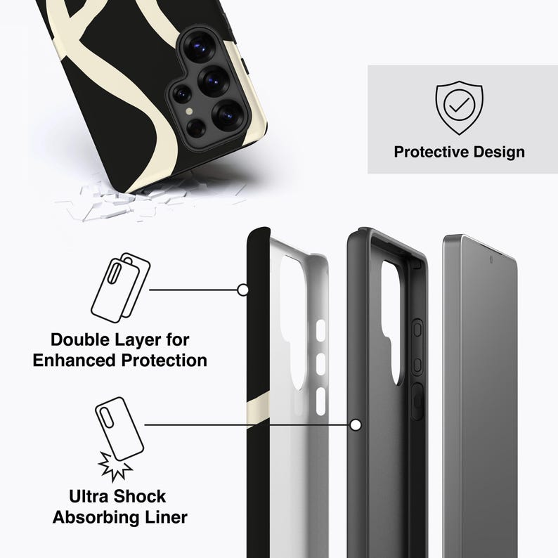 Boho Lines Black Phone Case - For Galaxy S26, S25, S24, S23, S22, S21, S20 Series, Magnetic 画像 3