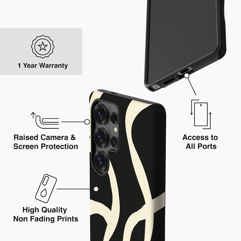 Boho Lines Black Phone Case - For Galaxy S26, S25, S24, S23, S22, S21, S20 Series, Magnetic 画像 4