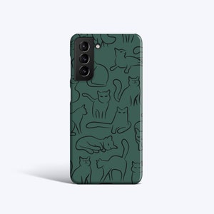 HAND DRAWN Cats | For Samsung Galaxy S23 Plus Case, Galaxy S22 Case, Galaxy S21 fe Case, More Models, Cats, Hand drawn, Green