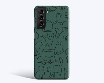 HAND DRAWN Cats | For Samsung Galaxy S23 Plus Case, Galaxy S22 Case, Galaxy S21 fe Case, More Models, Cats, Hand drawn, Green