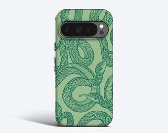 Funda para teléfono con diseño de serpientes verdes, compatible con Pixel 10, 9 Pro XL, 8a, 7 Pro, 6a y todos los modelos.