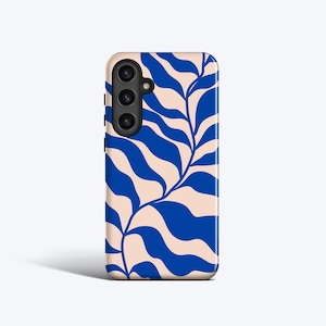 ABSTRACT BLUE LEAF Case | For Samsung Galaxy S25 Ultra, S24 Plus, S23 Fe, S22, S21, S20 Fe, More Models, Matisse Style