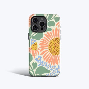 SUNFLOWER Phone Case | Pastel Summer Flowers, For iPhone 16 Pro Max, 16e, 15 Plus, 14 Pro, 13 mini, 12, 11, More Models, MagSafe Option