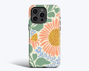 Étui pour portable TOURNESOL | Fleurs d&#39;été pastel, pour iPhone 16 Pro Max, 16e, 15 Plus, 14 Pro, 13 mini, 12, 11, autres modèles, option MagSafe
