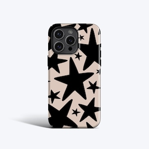 Etui na telefon BLACK WONKY STARS | Boho Chic Star Design, etui na iPhone'a 16, 16e, 15, 14, 13, 12, 11, opcja MagSafe