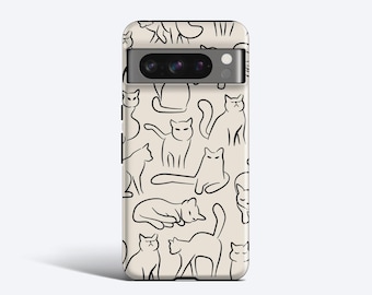 Hand Drawn Cats Pixel Case - For Pixel 10, 9, 8, 7, 6, Magnetic Option
