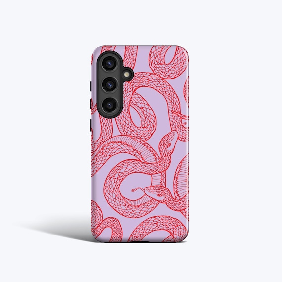 SCARLET SNAKES - For Galaxy S25 Ultra Case, Galaxy S24 feCase, Galaxy S23 Case,  Galaxy S22 Case,  Snake Pattern, Purple, red