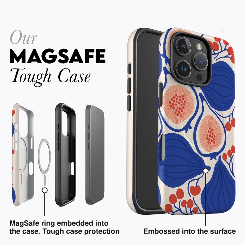 Blue Passion Fruit Phone Case - Fits iPhone 16e, 16 Pro Max, 15 Plus, 14 Pro, 13 Mini, 12, 11, MagSafe Option, Abstract Berries Art image 6