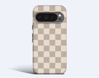 Beige Schachbrett Handyhülle | Für Pixel 10, 9, 8, 7, 6, Magnet-Option