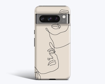 LINE ART FACES Case, For Pixel 9 Pro Case, Pixel 8a Case, Pixel 7 Pro Case, Pixel 6 Case, Pixel 4A Case, More Models, Boho Style, Beige