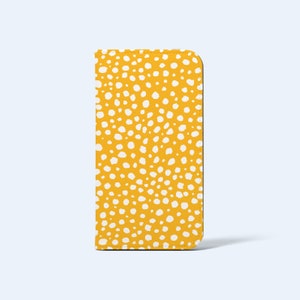 Gelbe Punkte Brieftasche Handytasche | Für iPhone und Galaxy Modelle, Kartenhalter, Veganes Leder, Satin-Finish, Abstrakte Punkte