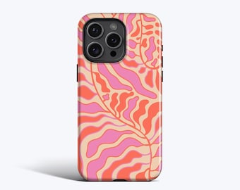 Rosa korallrosa abstrakta löv mobilskal - För iPhone 18 Pro, 17, 16 Pro Max, 16e, 15 Plus, 14 Pro, 13 mini, 12, 11, MagSafe-alternativ