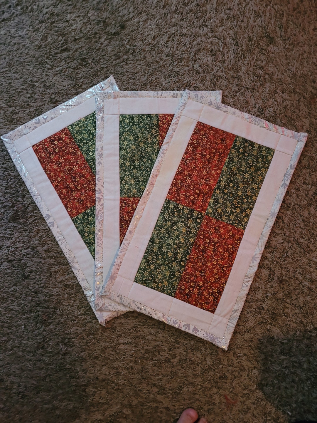 5 for 30 Quilted Christmas Placemats. Red Green & White. Etsy