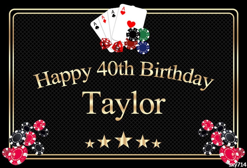 Casino Las Vegas Card Party Backgrounds For Photo Studio Black Gold Frame Text Happy 40th Birthday Backdrop