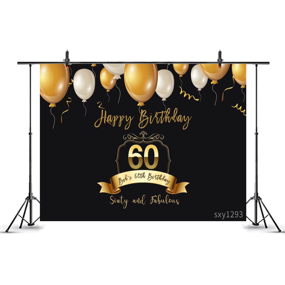 Fabulous 60th Birthday BackdropGold And White Balloon | Etsy