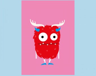 Postkaart monster roze rood