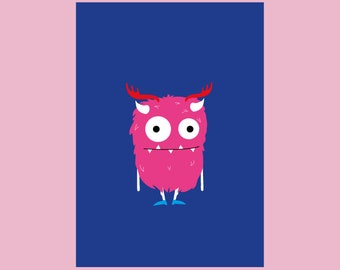 Postkaart monster blauw roze