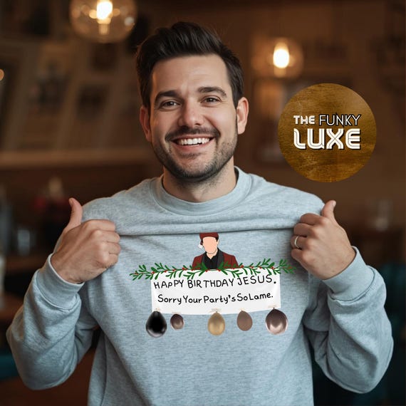 On Coast Well Happy Birthday Jesus Sorry Your Party Is So Lame Michael Scott Ugly Christmas Sweater Sweatshirt (US, Alpha, Small, Regular, Regular, Black) at Men's Clothing store