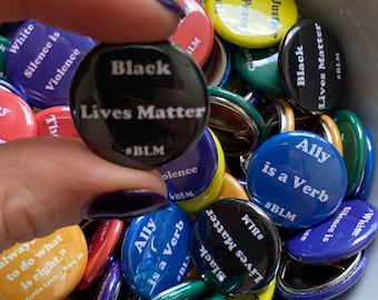 Black Lives Matter BLM Black Lives Matter Black and White 1 Inch Pinback Badge Button Supporting What the Funk An All POC Burlesque Festival