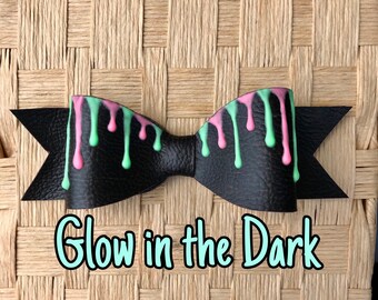 Pink and Green Glow in the Dark Drip Vampire Pastel Goth Emo Punk Rave Hair Bow Clip