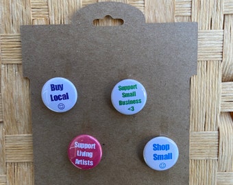 Set of 4 Shop Small Button Bundle Bright and White One Inch Pinback Badge Button Shop Small Support Business Button Pin Bundle